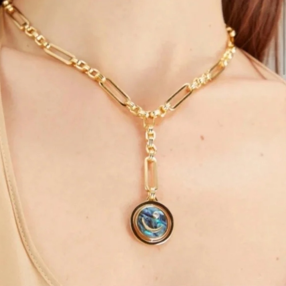 nwt The Mignonne Gavigan Luna Charm Necklace 14K Gold Plated Reversible Pendant